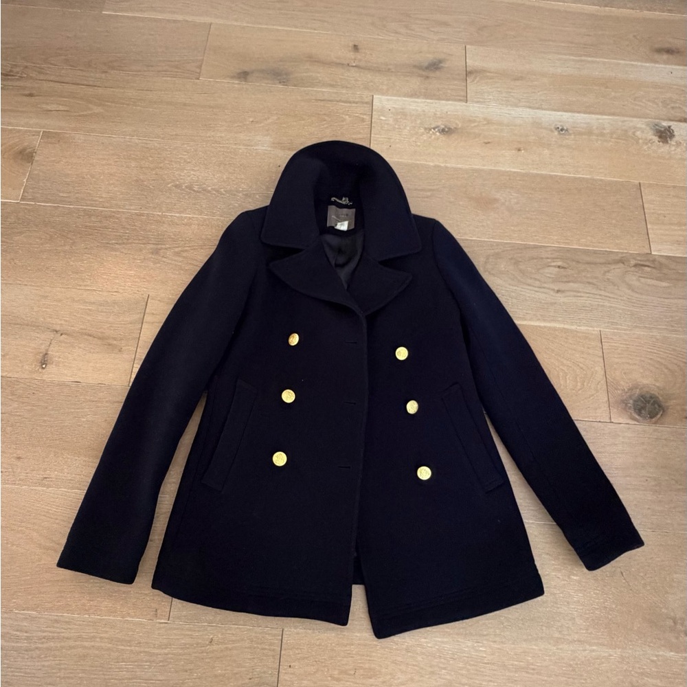 J. Crew Navy Double-Breasted Peacoat with Gold Buttons wool